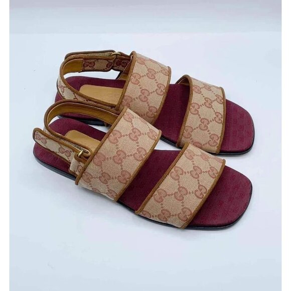 NIB Gucci Gg Canvas & Suede Sandal size 5.5 - Picture 3 of 8